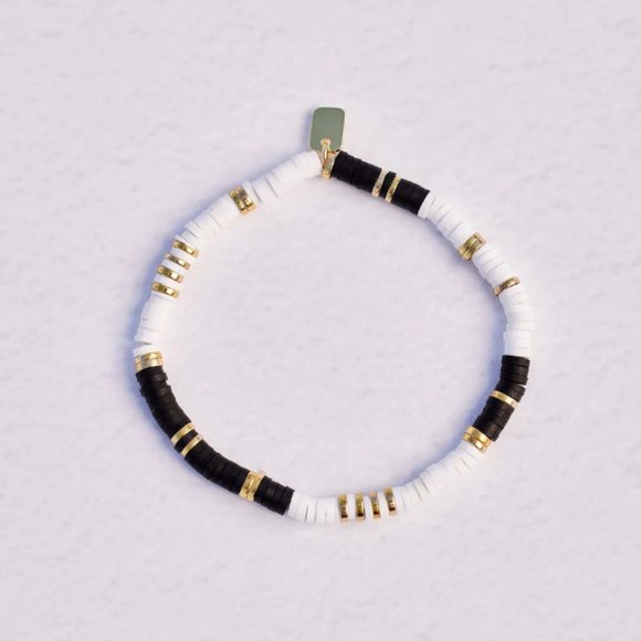 Pura Vida Black & White Disc Stretch Bracelet - Picture 1 of 6